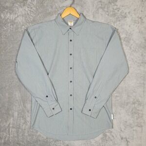 Burton Shirt Mens Medium Gray Black Striped Dryride Button Up Long Sleeve Pocket